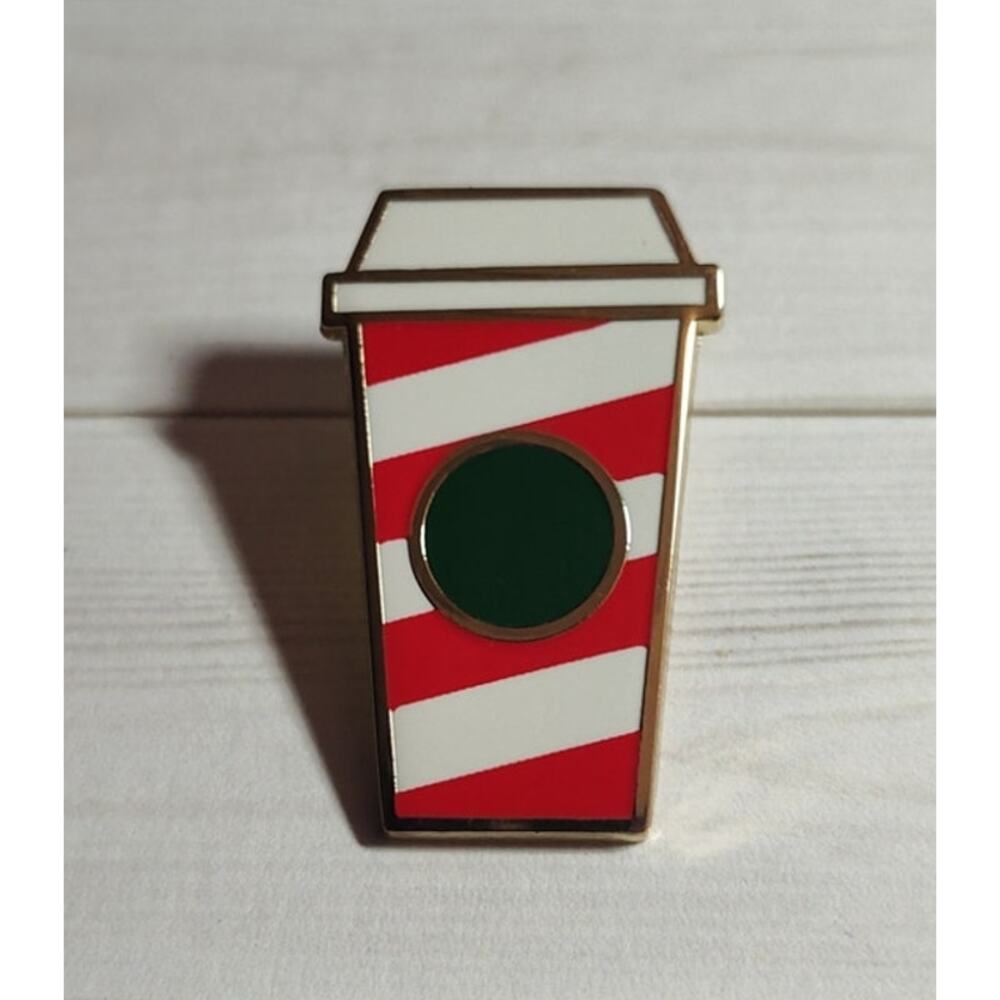 Starbucks Collector Pin Christmas Red & White Stripes Coffee Cup Lapel Hat Badge